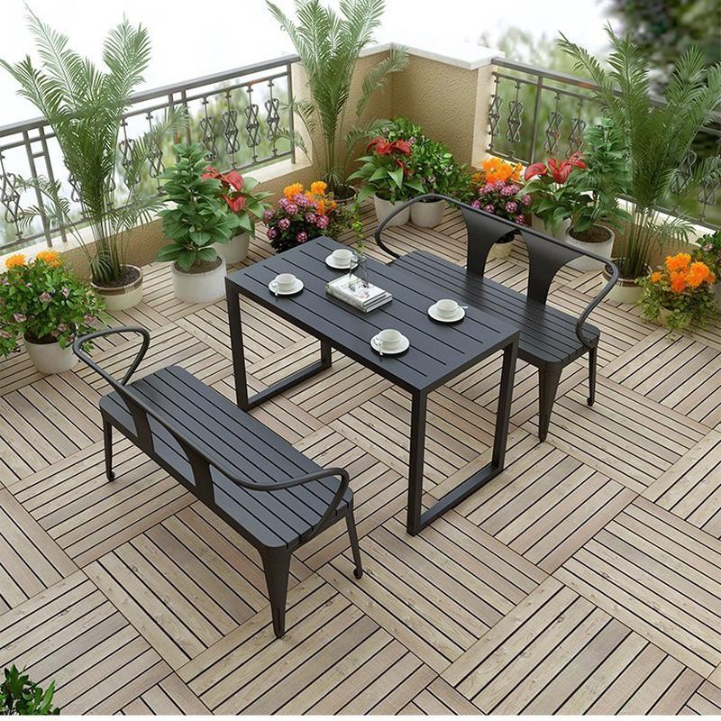 热销洽谈桌椅组合户外桌椅庭院天台塑木长条桌露天花园多人现代简