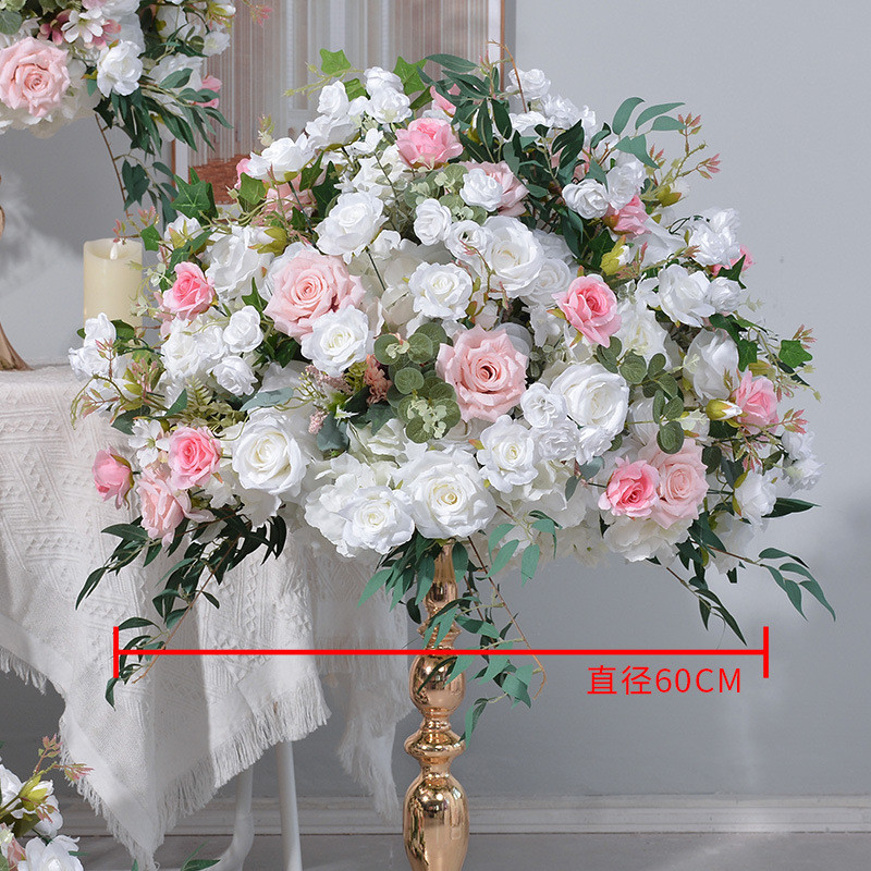 广千丰80cm新款粉色玫瑰花球婚礼餐桌摆放花艺花器烛台装饰球形花