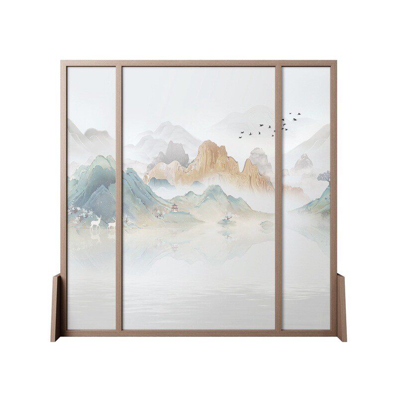 现代中式屏风隔断移动卧室遮挡家用实木简约进门玄关座屏山水画