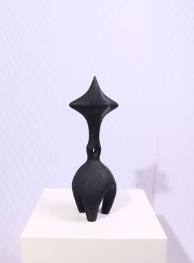 现代简约侘寂风仿木纹树脂几何黑色摆件样板间售楼处客厅桌面饰品