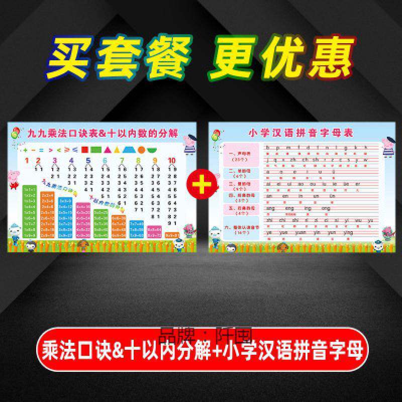 。儿童加减乘除法口诀表全套挂图小学声母汉语拼音韵母拼读全表墙