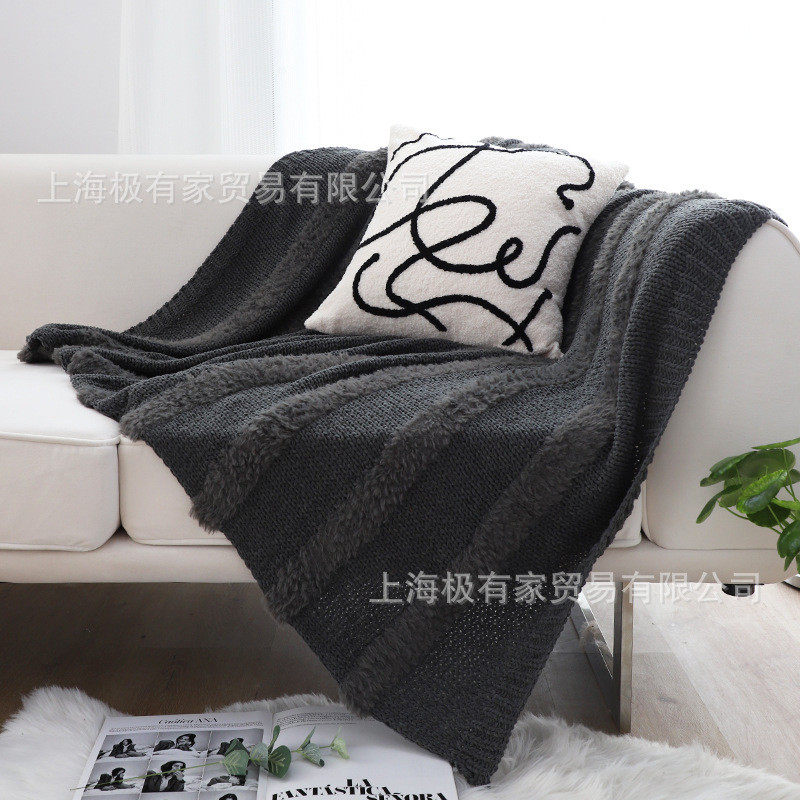 雪尼尔毛绒拼接盖毯现代简约毛休闲毯卧室床尾毯客厅沙发纯色毯子,床上用品,休闲毯/毛毯/绒毯,淘宝优惠券,粉丝福利购,淘宝优惠卷