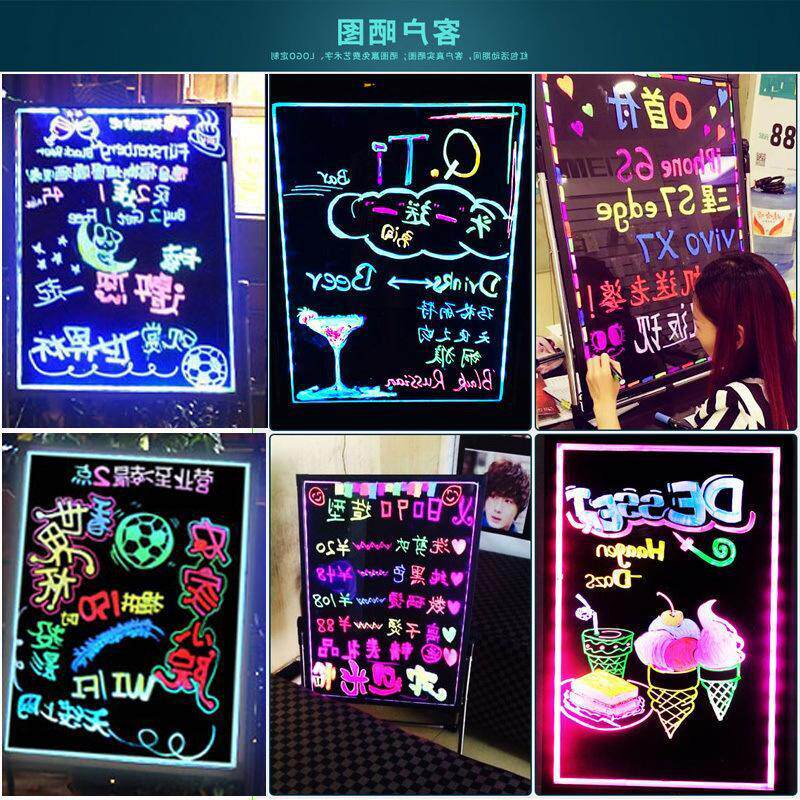 电子荧光板 手写发光字广告牌黑板支架 立式悬挂式银光板地摊图片