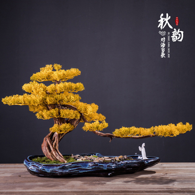 新中式枯山水禅意摆件创意客厅陶瓷假山微景观家居酒店玄关柜盆栽