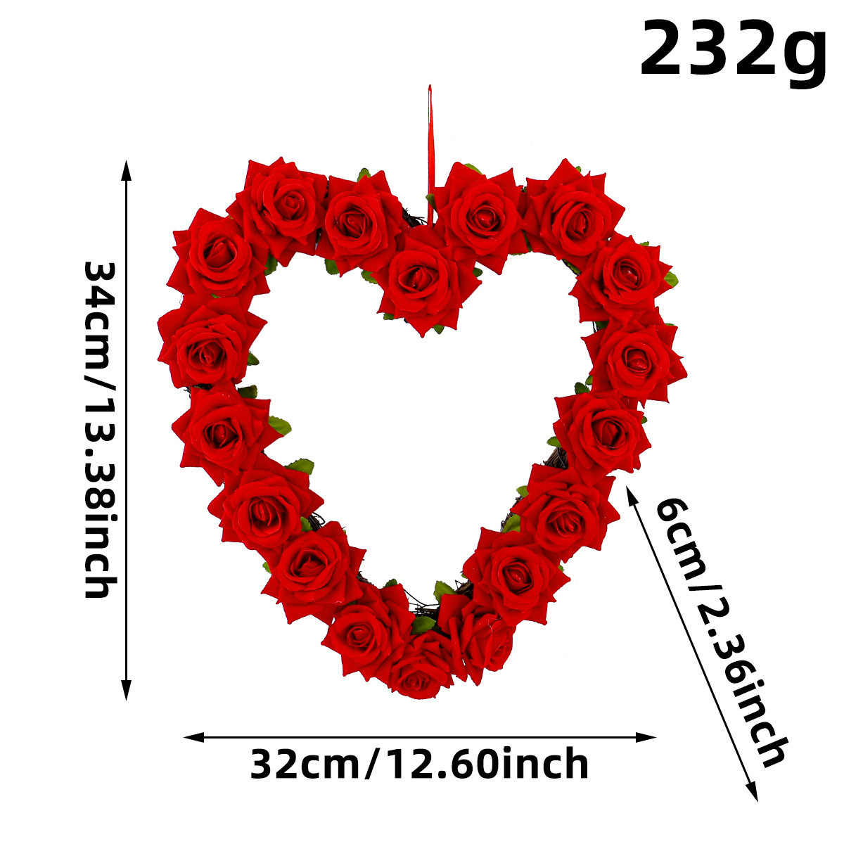 情人节爱心红玫瑰花环装饰挂情侣派对门藤圈挂饰婚庆场景装饰