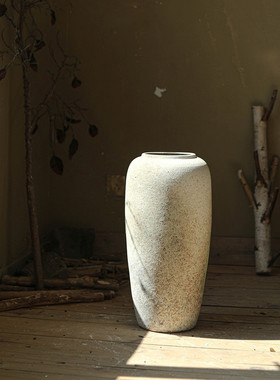 落地大花瓶复古粗陶侘寂风陶瓷摆件器插花客厅高款陶罐装饰