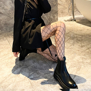 过膝蕾丝情调ins潮 镂空烫钻渔网袜女性感黑丝袜带钻性感纯欲薄款
