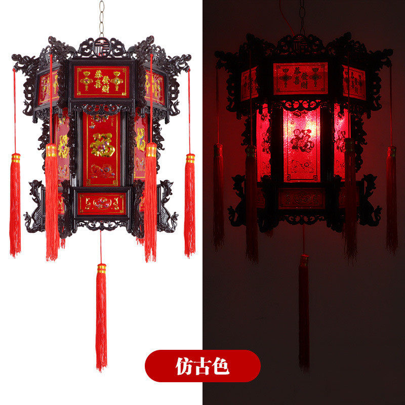 热销仿古六角婚庆宫灯批发新年喜庆用开业中式大红结塑料古典宫廷