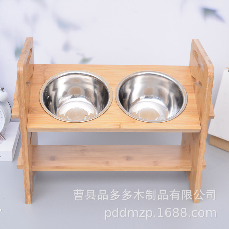 猫碗架竹制宠物架口平板竹架斜木质宠物餐桌狗碗竹木架狗碗