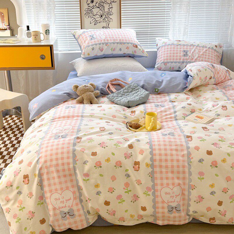 pk7j性价比!全棉小碎花ins少女风床品套件女孩床单被套40s四斜纹
