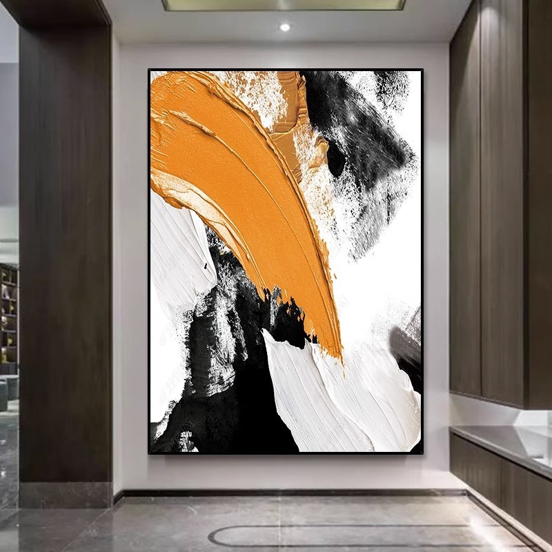 手绘油画立体橙色抽象现代装饰画肌理画玄关背景墙客厅餐厅挂画图片