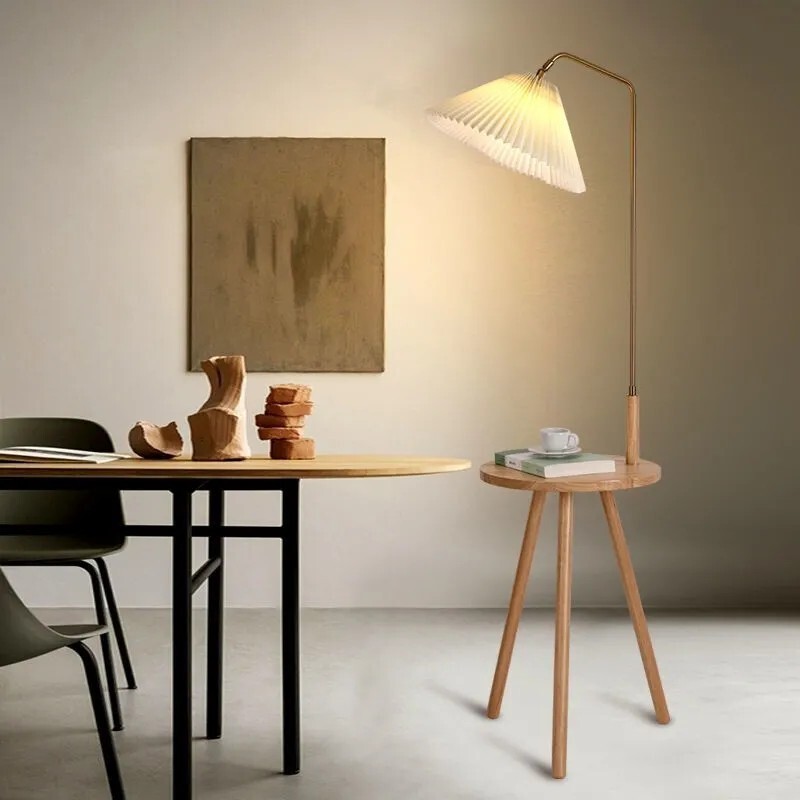 实木落地灯客厅沙发旁边茶几简约卧室床头柜台灯一体网红立式置物