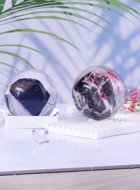 直供透明矿内嵌树脂石球内埋工艺品亚克力水晶球家居装饰摆件