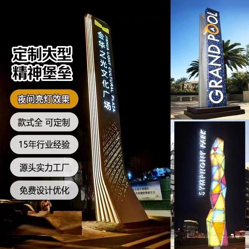 户外铁艺精神堡垒不锈钢烤漆导向牌景区地产停车场标识牌防水