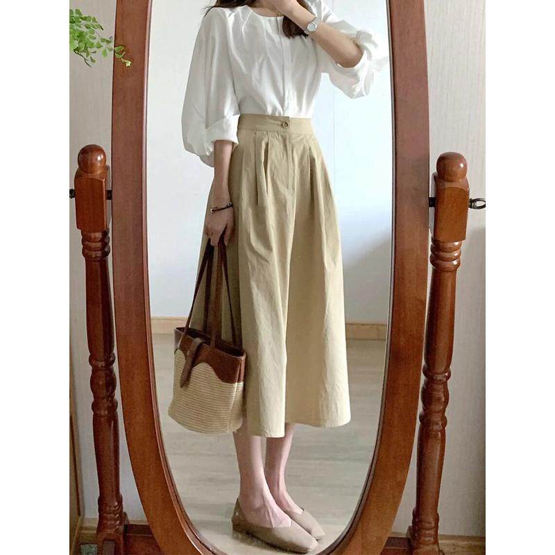 梨型身材a字卡其色中长大码女胖mm遮肚藏肉日系工装风伞裙,女装/女士精品,大码半身裙,淘宝优惠券,粉丝福利购,淘宝优惠卷