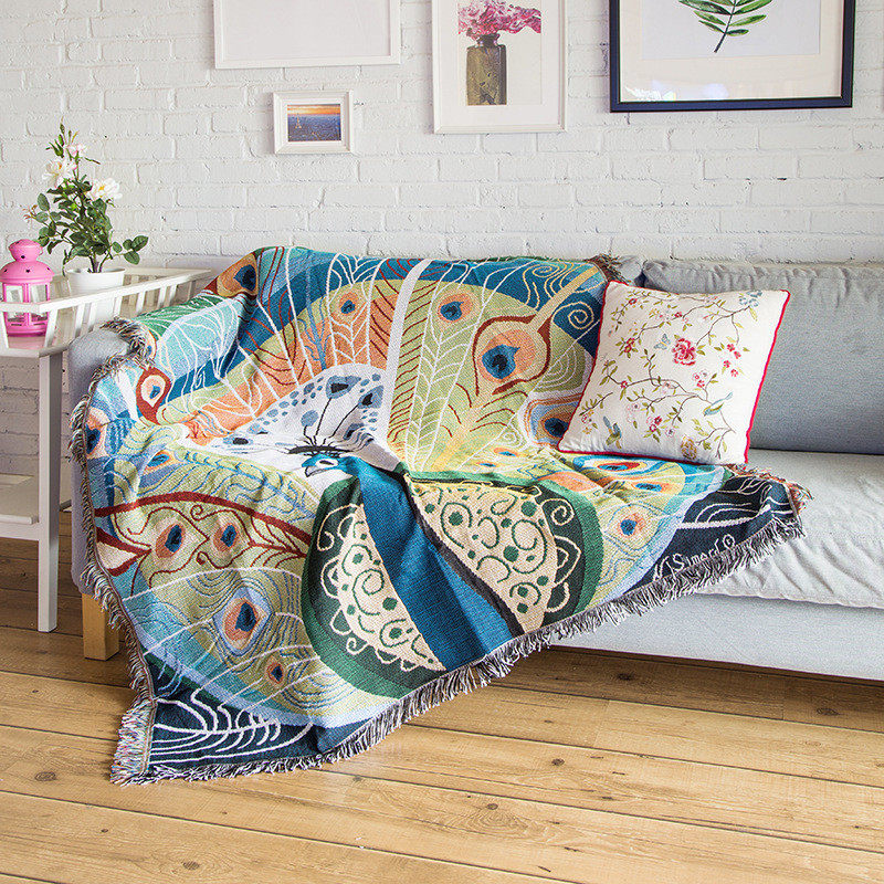 jih3沙发巾花鸟美式中式套罩全包单人欧式田园盖布线毯全盖复古垫