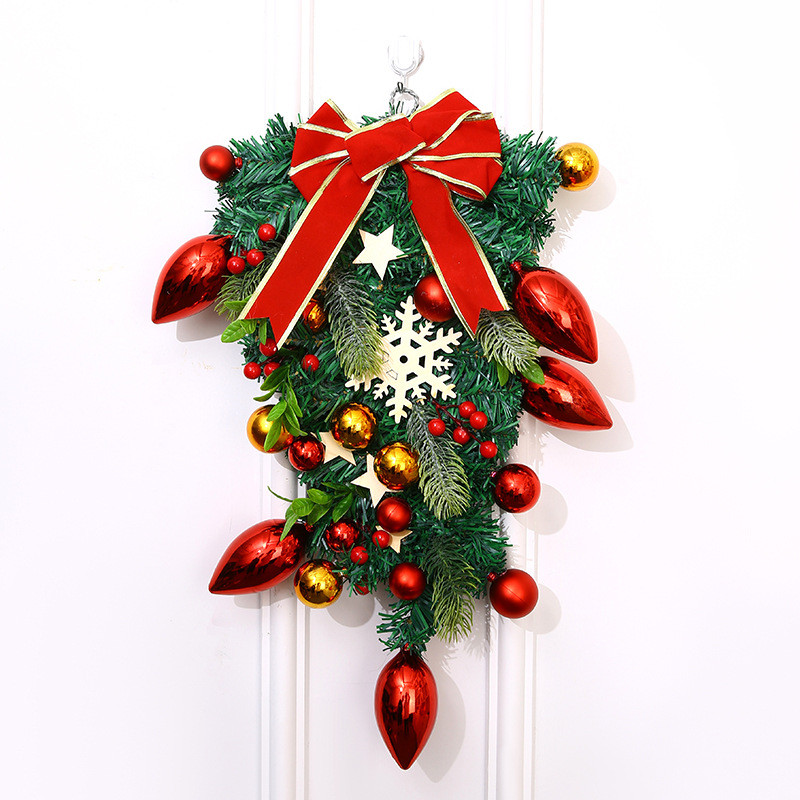 新款圣诞装饰挂倒挂树门圣诞圣诞花环创意橱窗场景布置蝴蝶结装饰