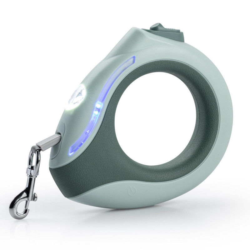 圆环狗绳宠物牵引绳可伸缩外出遛狗用品泰迪柯基中小型犬带灯