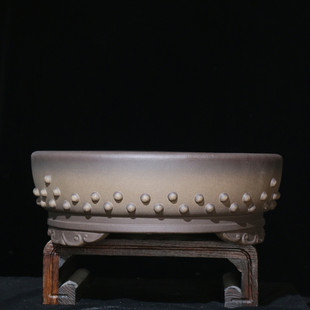 宜兴紫砂花盆大号客厅盆栽鼓丁盆鼓点盆手工盆景盆庭院玄关圆形