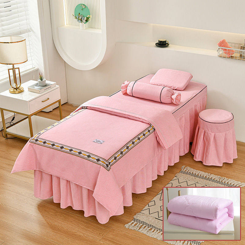 北欧风棉麻美容床罩四件套四季通用美容院轻奢高档按摩理疗床单套,床上用品,床裙,淘宝优惠券,粉丝福利购,淘宝优惠卷