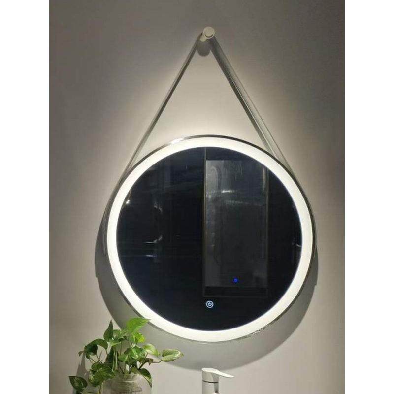 新款挂墙吊镜皮带化妆镜圆形智能魔镜金色银色铝材镜框