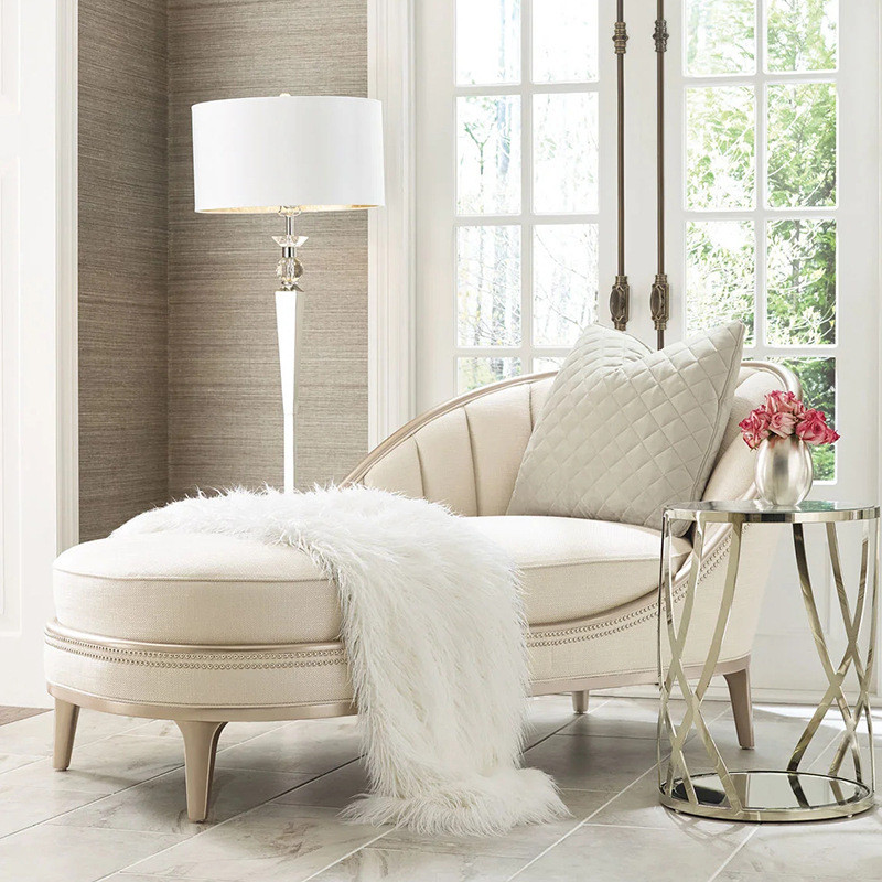 美式轻奢实木贵妃沙发简欧榻卧室贵妃椅客厅贵妃香槟色阳台躺椅