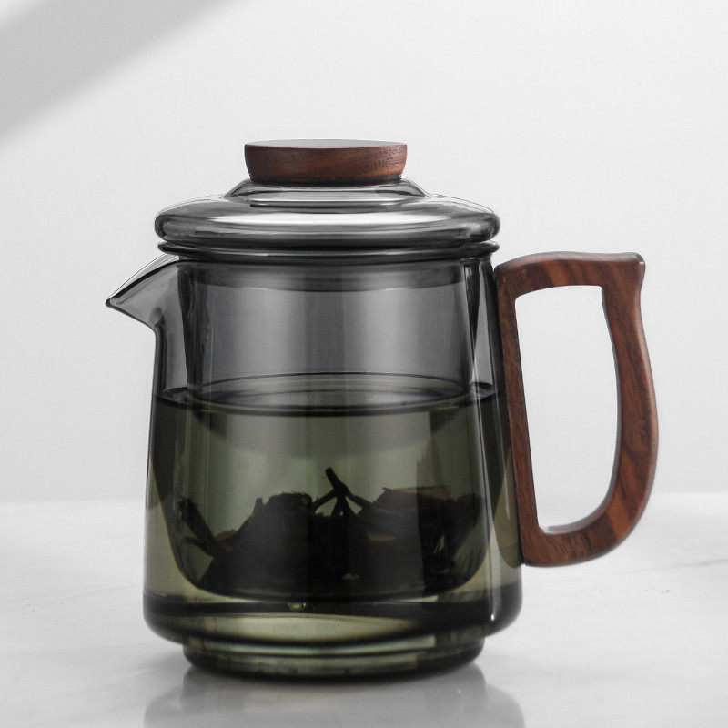 玻璃泡茶壶茶水分离泡茶杯三件功夫茶具家用杯木把过滤茶杯