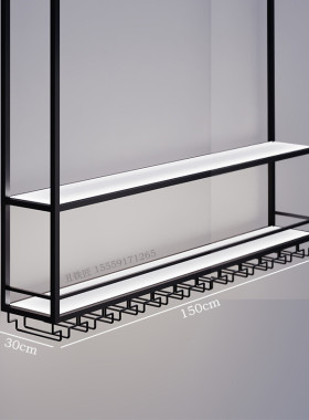 吧台吊架酒架置物架悬挂式发光玻璃悬空酒柜红酒杯子倒挂定作吊柜