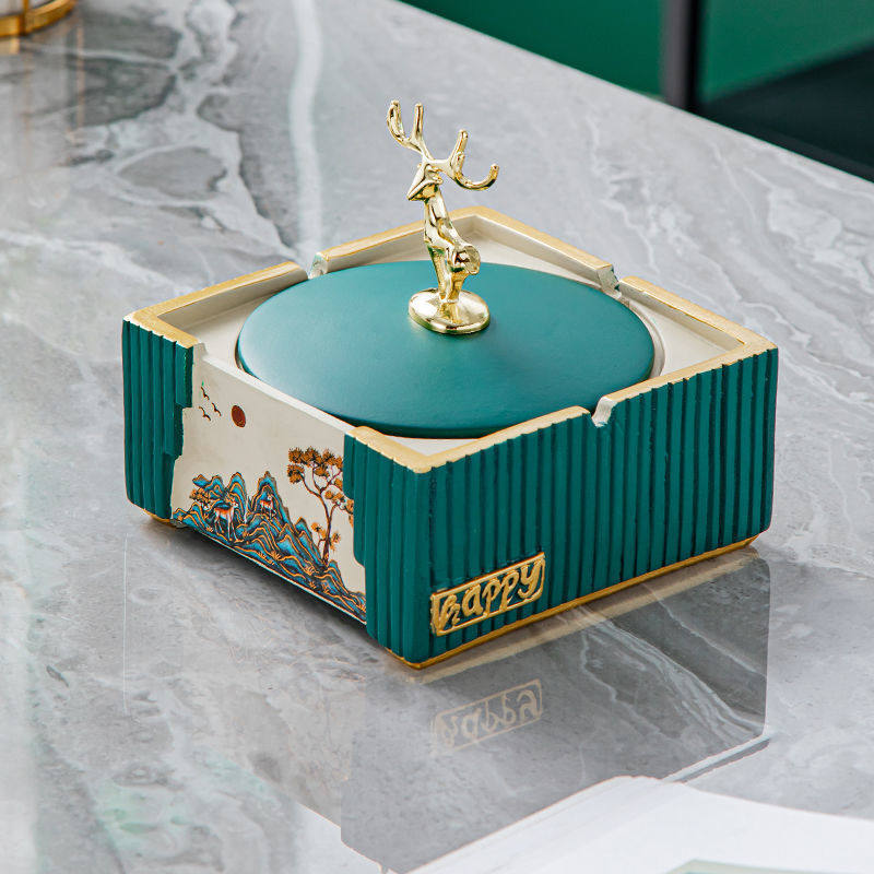 客厅家用烟灰缸办公室现代简约轻奢高档防烟味防飞灰创意个性潮流