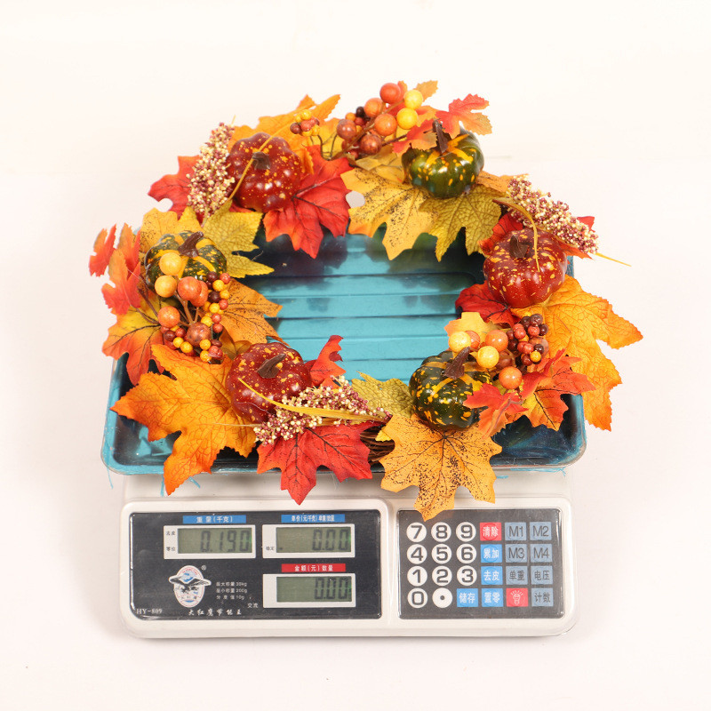 感恩节秋色南瓜花环麦穗节丰收枫叶花圈门挂家居装饰挂件批发