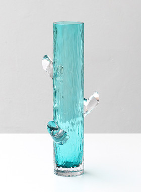 怡露轻奢厚重玻璃花瓶直筒开叉设计新品家居酒店软装摆场工艺品