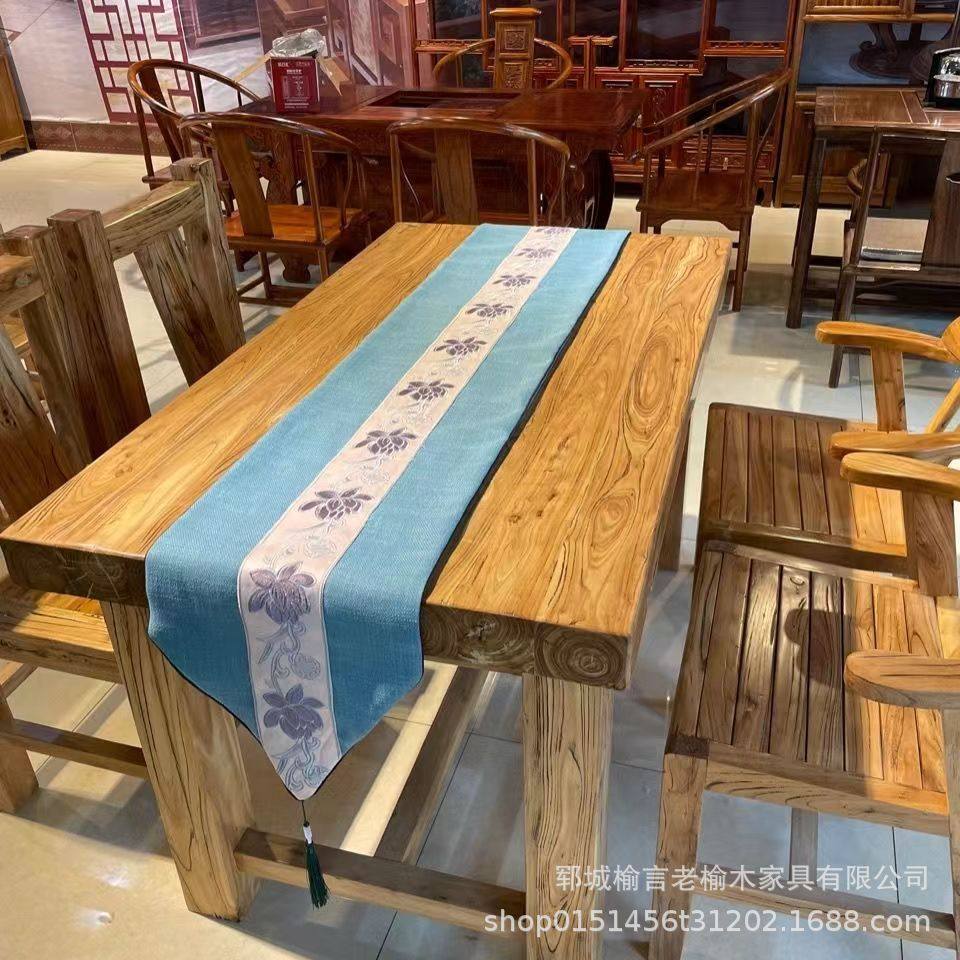 老榆木原木门板餐桌家用客厅桌子简约现代实木茶桌酒店餐厅批发