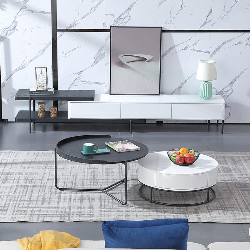 意式岩板圆形现代简约茶桌北欧轻奢茶几电视柜组合佛山家具定制