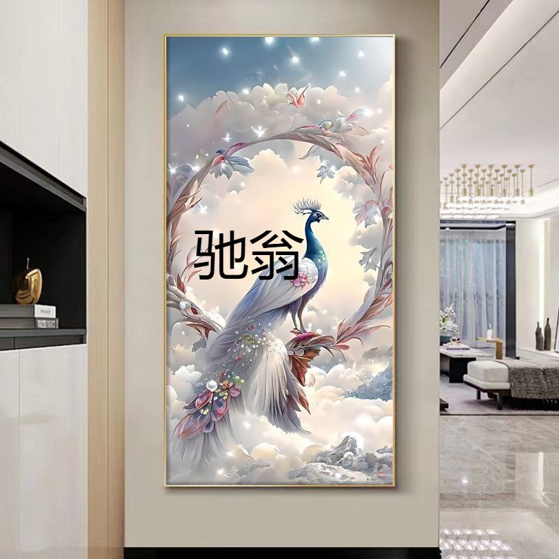 sys【孔雀】光画轻奢时尚玄关挂画铝合金框装饰画晶钻烤瓷灯画客图片