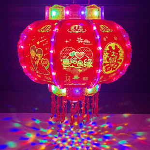 新款结婚灯笼带灯led七彩旋转走马灯福字水灯流喜字婚庆大红灯