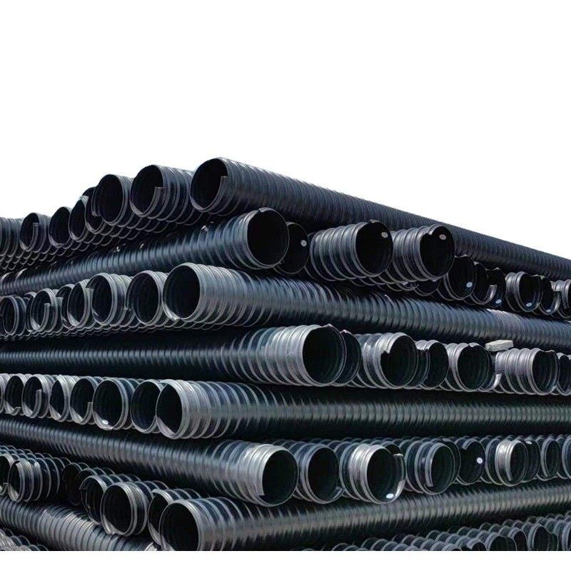 300黑色波纹管管工程塑料聚乙烯排水小区道路钢带增强缠绕钢带