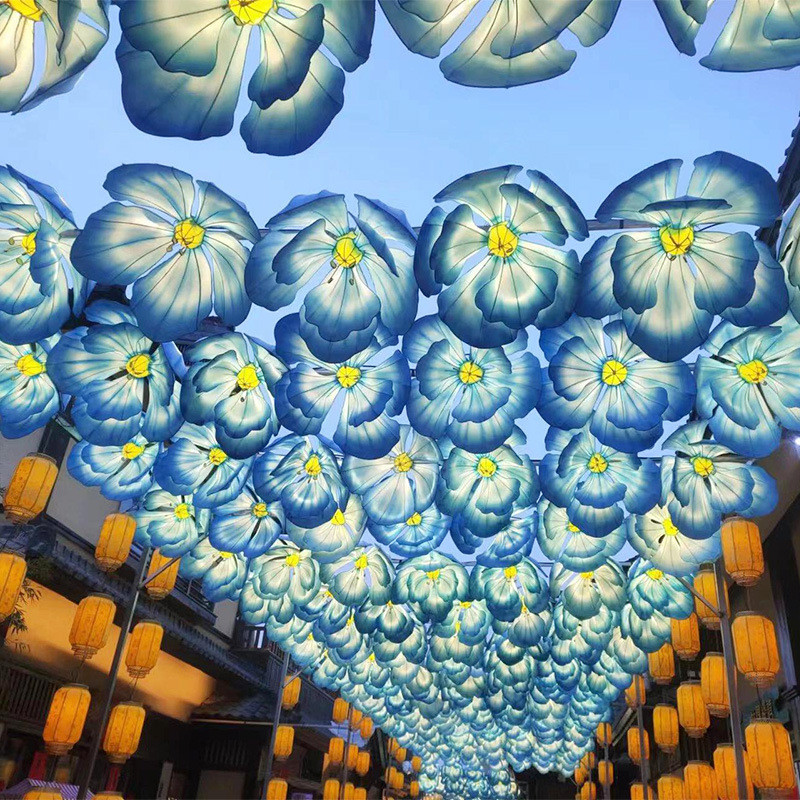 大型牡丹天幕花灯户外景区通道步行街亮化装饰中式灯笼自贡摆件
