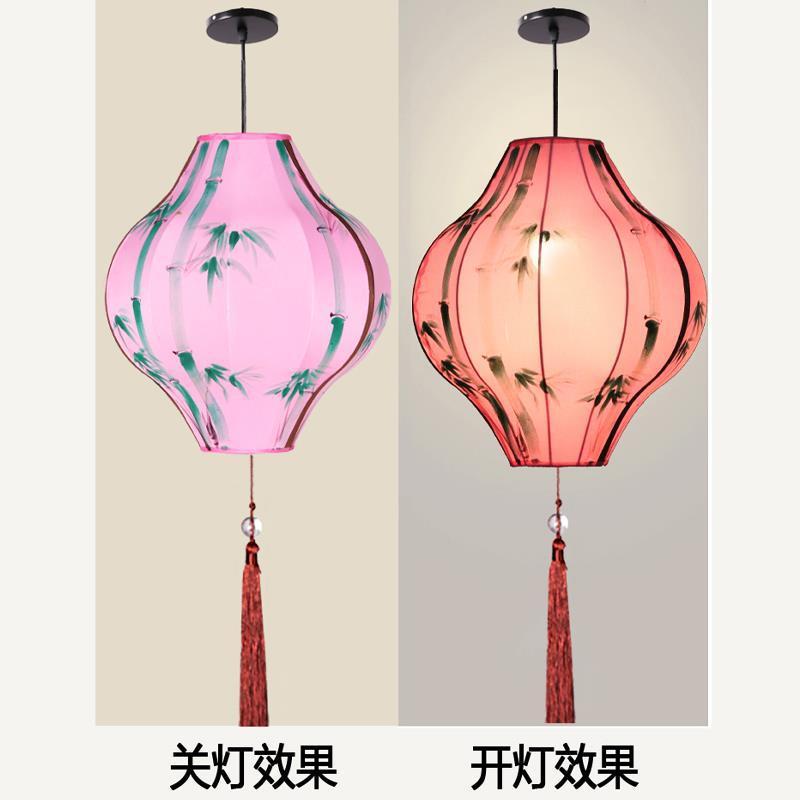 酒店腰鼓布艺吊灯火锅店茶楼中式古典灯具中国风仿古手绘红灯笼