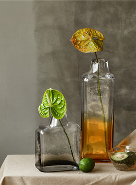 美式新品厚重玻璃花瓶方形小口桌面渐变家居软装工艺品批发大号