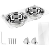 新款 宠物饮水架宠物猫碗狗碗固定防打翻不锈钢食具 透明悬挂式