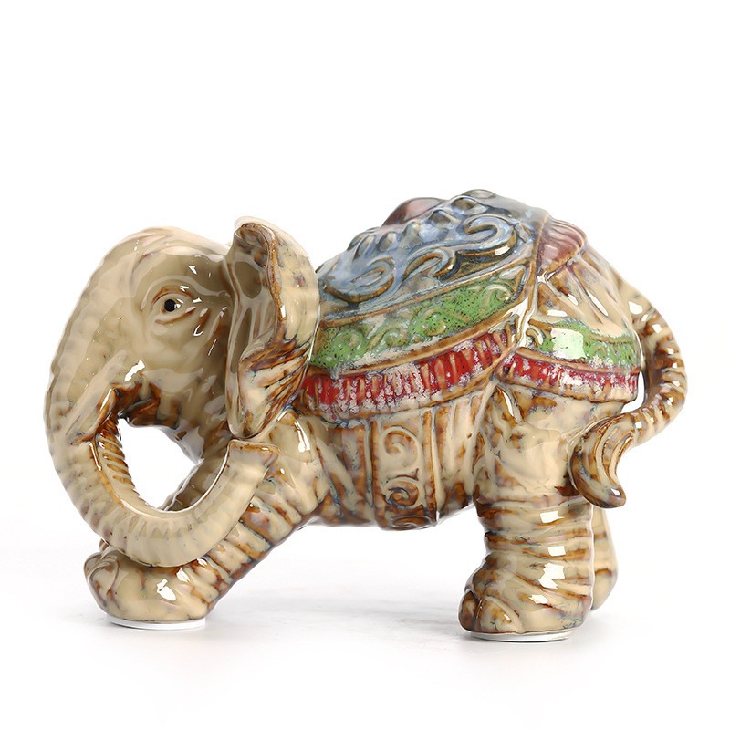热销陶瓷窑变釉招财大象工艺品客厅室内户外卧室陶瓷摆件办公室装