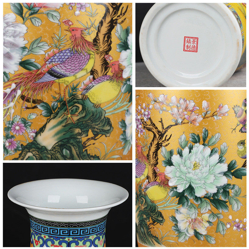景德镇粉彩大花瓶陶瓷器现代时尚家居花插客厅落地欧式装饰品摆件