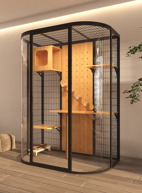定制猫别墅玻璃房猫窝实木宠物展示柜笼子大空间猫舍乐园豪华室内