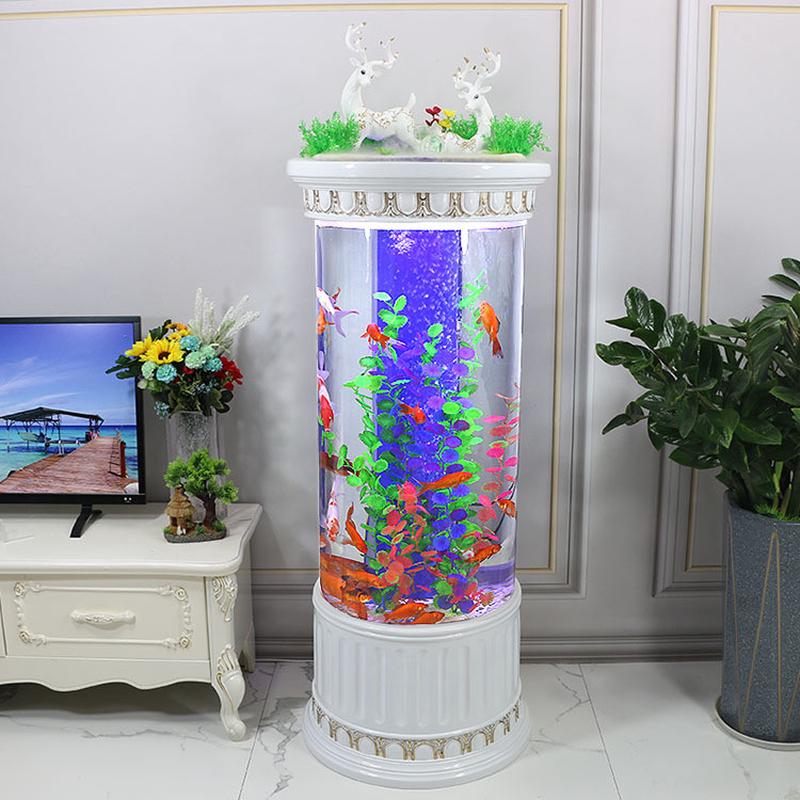 金鱼缸半圆形欧式鱼缸水族箱客厅家用落地玻璃圆柱中型生态免换水