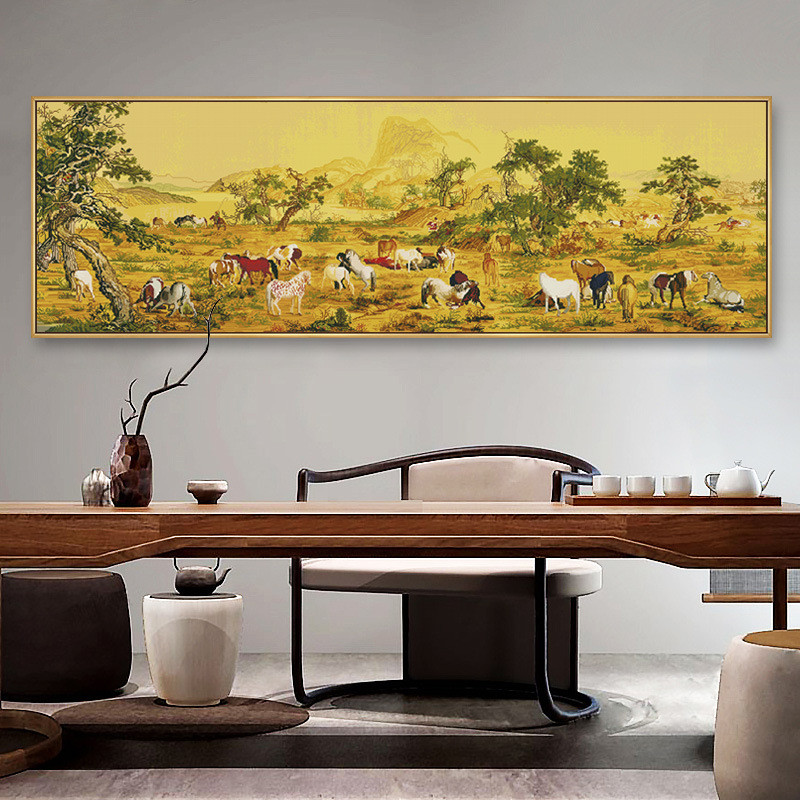 厂家直销批发百骏图骏马古典名画十字绣钻石画
