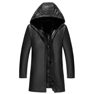 冬新款男士真皮皮衣头层牛皮大衣中长款貂皮外套水貂内胆皮毛一体