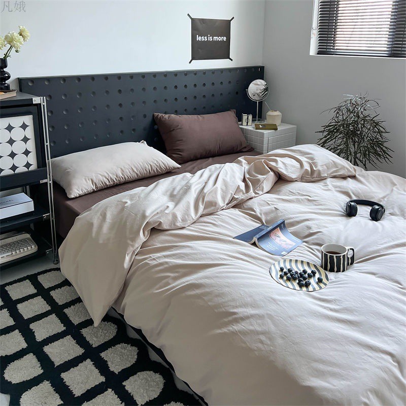 热销四件套床上用品简约学生三件套双拼色水洗棉被套四件套