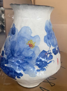 景德镇创意花瓶客厅水培手工手绘中式花器绿植简约陶瓷擦花瓶摆件