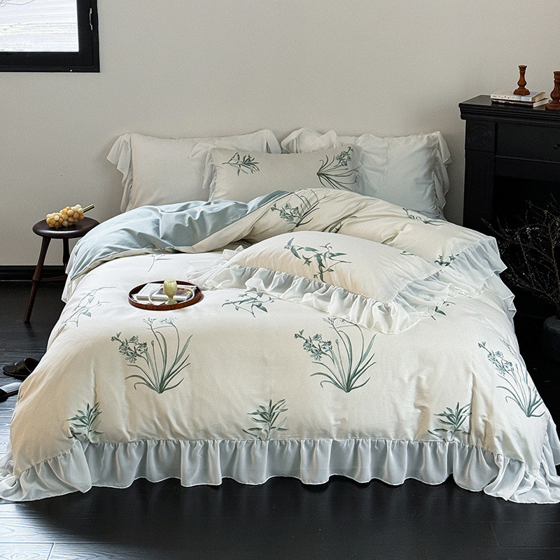 批发ins少女心小法式碎花棉四件套公主风复古雪纺花边棉4件套