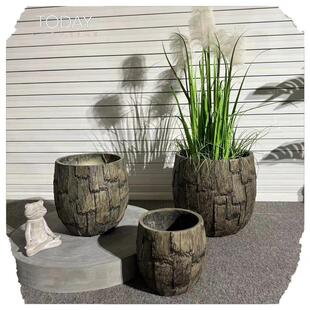 北欧木纹复古水泥大号花盆室内阳台园艺种花种树落地大口径绿植花